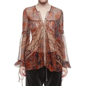 Chloe Silk Floral Peasant Chiffon Multi Sheer Blouse Flowy Fairy Cottagecore